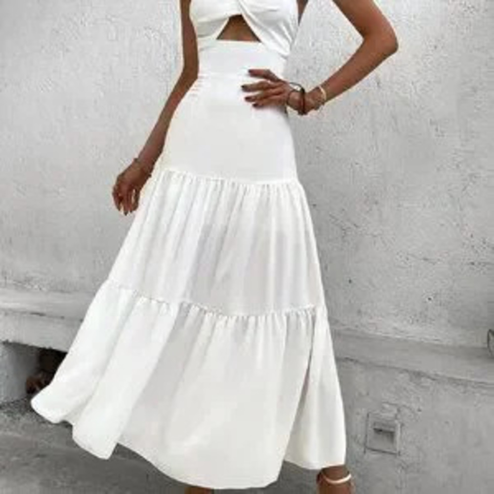 ZARA White Boho Womens Twist Front Cut Out Ruffle Hem Maxi Cami Dress - Picture 2 of 5